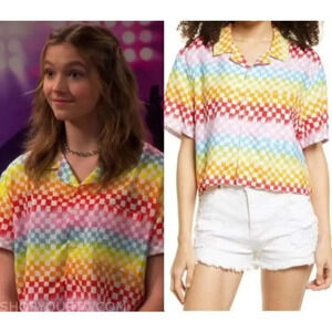 NEW BP Women Size Medium Rainbow Arcade Check Cropped Boyfriend Shirt